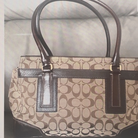 COACH SIGNATURE Y2K EUC HAMPTON CANVAS N LEATHER BAG VINTAGE - Picture 2 of 8